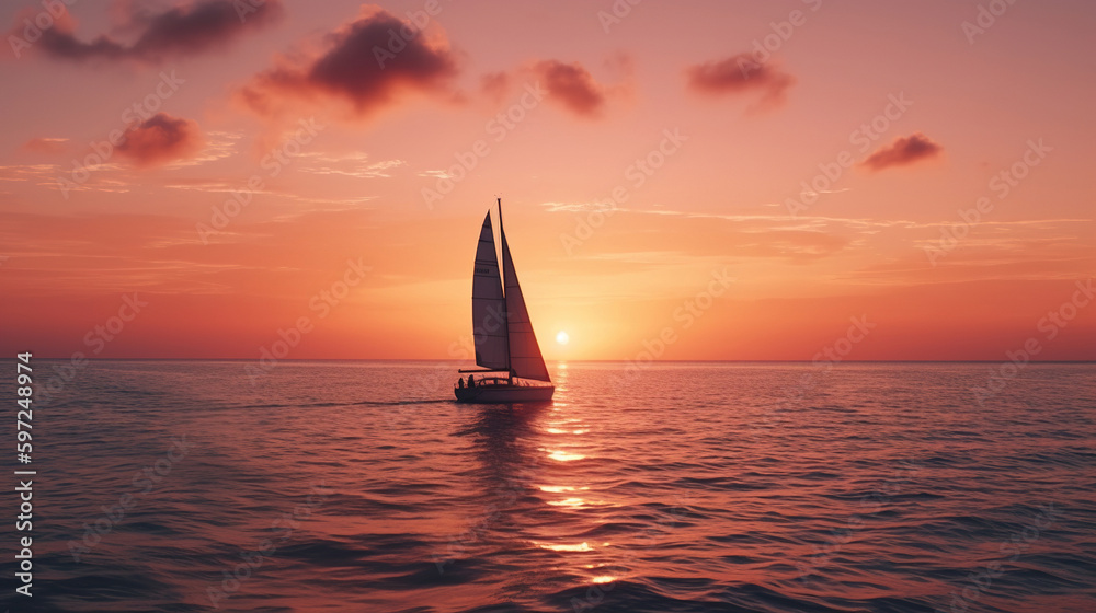 sailboat at sunset.  Generative Ai