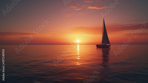 sailboat at sunset. Generative Ai