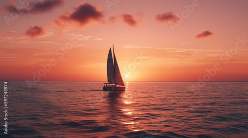 sailboat at sunset.  Generative Ai