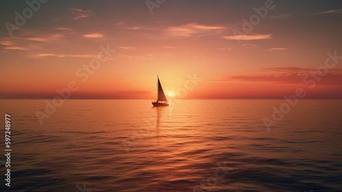 sailboat at sunset. Generative Ai