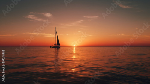 sailboat at sunset. Generative Ai