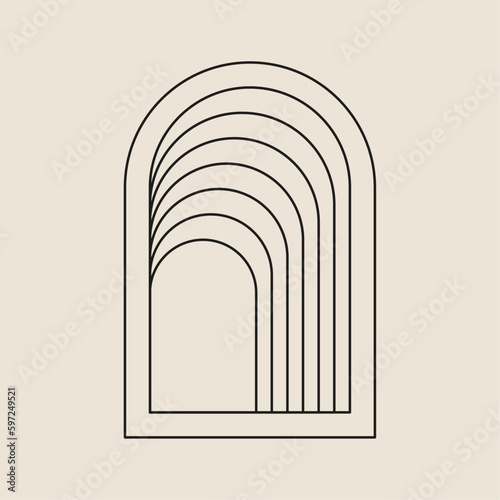 Boho frame arch vector illustration modern minimalistic retro aesthetic linear arc portal logo bohemian design element mystical geometric abstract border