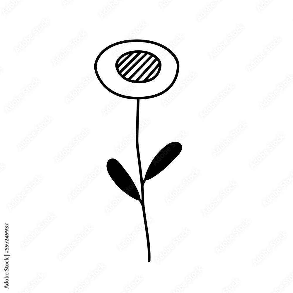 Hand drawn abstract flower and branches doodle. Vector illustration