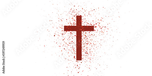 splatter effect of christian cross symbol sign with red color blood