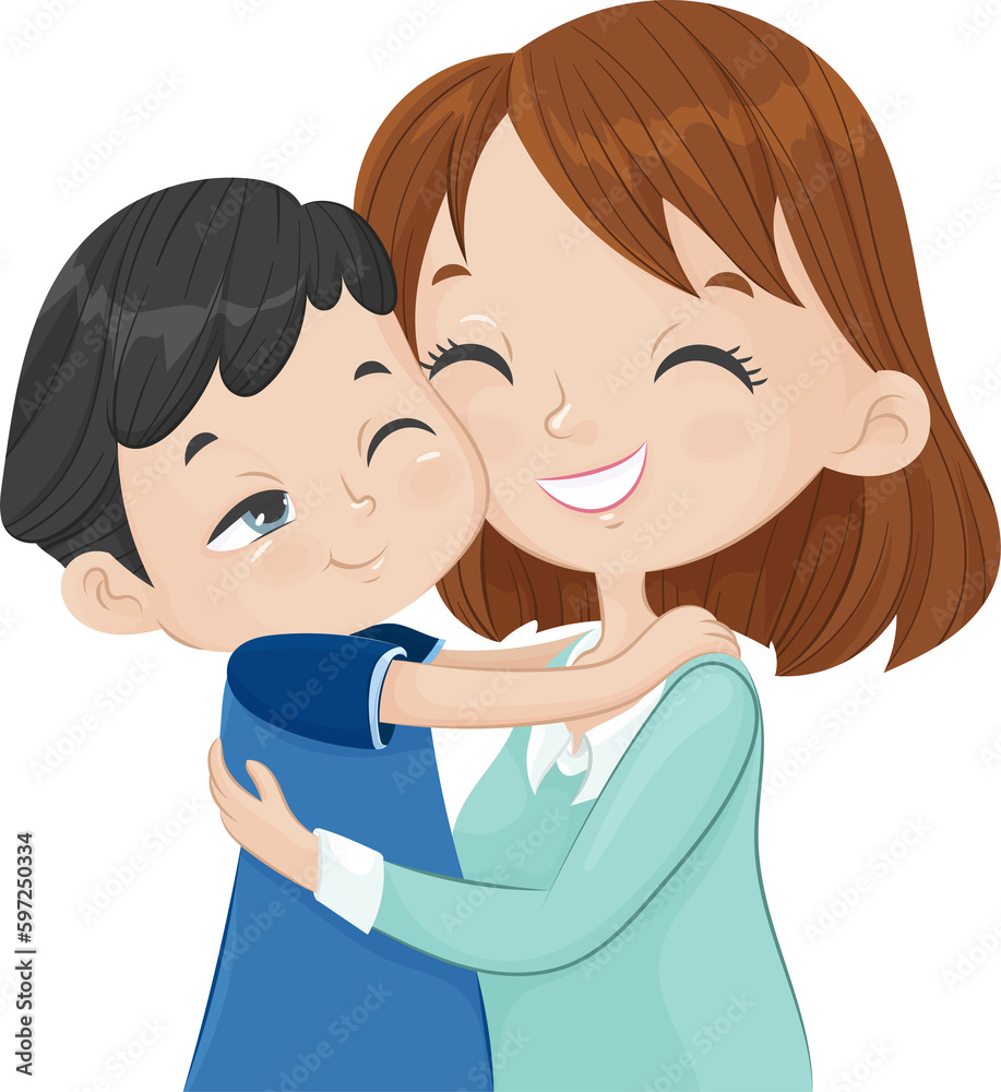 Mon and kid happy hug Mon and kid happy hug