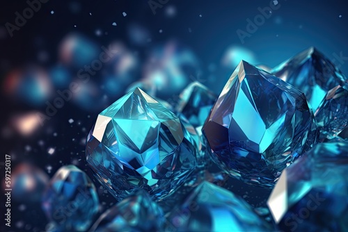 Luxurious Blue Gemstone Brilliant: Generative Diamond Crystal Precious Jewelry on Shiny Background, Generative AI © Web