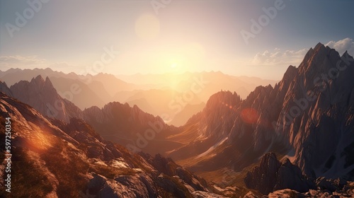 Magical Sunrise Over Italian Alps: Serene Scenery of Dolomites, Italy Capture a Popular Summer Tourism Destination. Generative AI