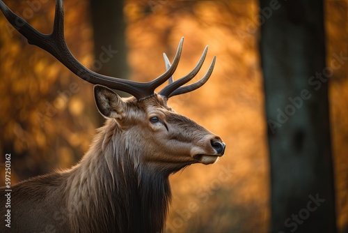 Majestic Elk in Autumn Park  Stag in its Natural Habitat Among Wild Grass and Antlers  Generative AI