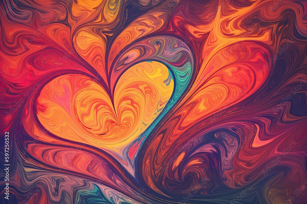 Mystic Mood of Love: Psychedelic Valentines Day Heart Abstract Background: Generative AI