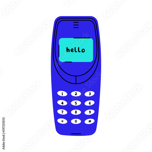 Retro phone with physical numeric keypads. 1990s mobile. Flat vector illustration.