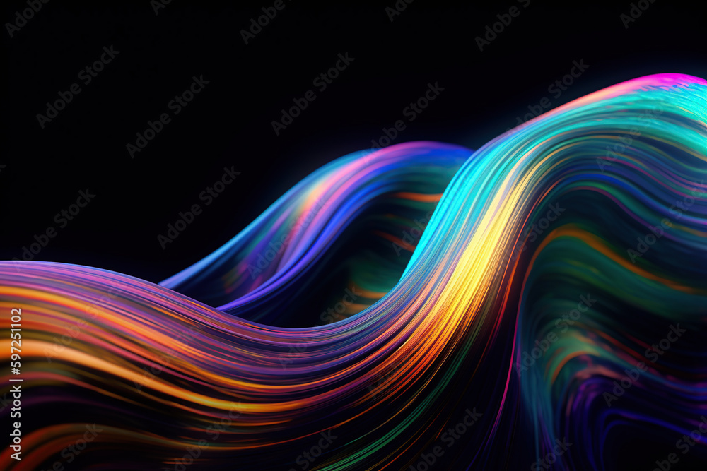 Abstract fluid iridescent holographic neon curved wave in motion colorful background 3d render, generative ai Abstract fluid iridescent holographic neon curved wave in motion colorful background 3d render, generative ai