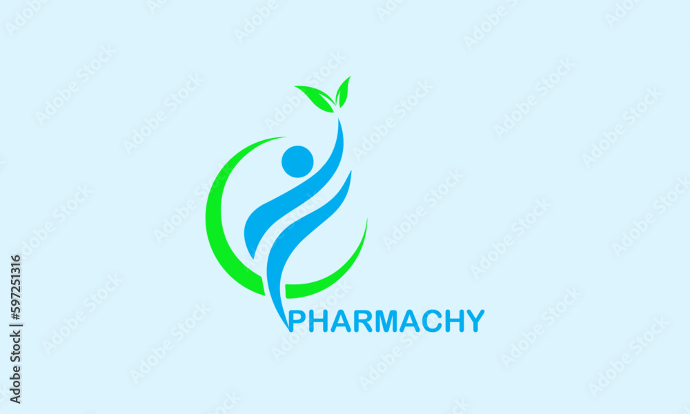 Obraz premium abstract green leaf, pharmacy logo, pharmacy logo vector