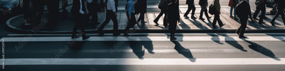 Silhouettes of group of people at sunlight. Crowd of people walking at city street. Unrecognizable people on the road. City life. Created with Generative AI Silhouettes of group of people at sunlight. Crowd of people walking at city street. Unrecognizable people on the road. City life. Created with Generative AI