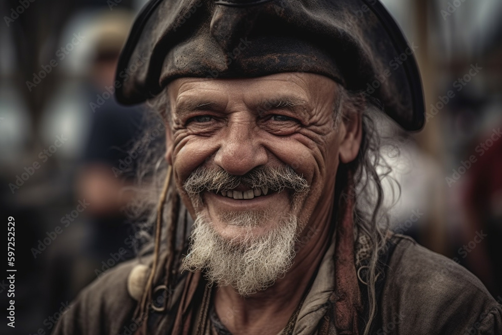 a mature old adult man is a pirate on a pirate ship. Generative AI a mature old adult man is a pirate on a pirate ship. Generative AI