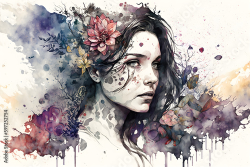 Fröhliche Frau zum Internationalen Frauentag, wasserfarben, Illustration von Generative AI