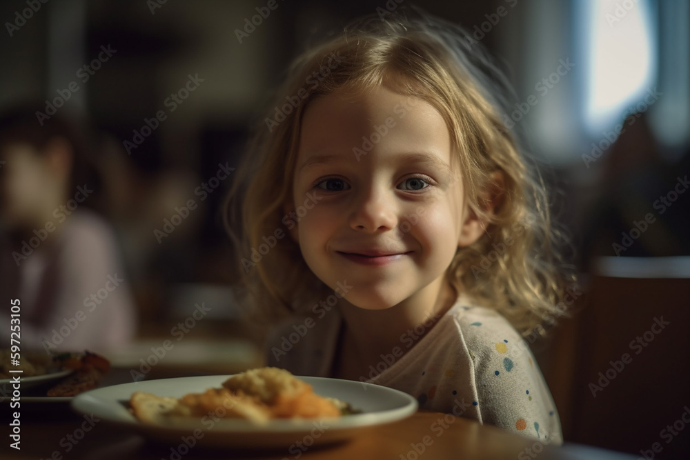 young toddler, girl is satisfied and happy. Generative AI young toddler, girl is satisfied and happy. Generative AI