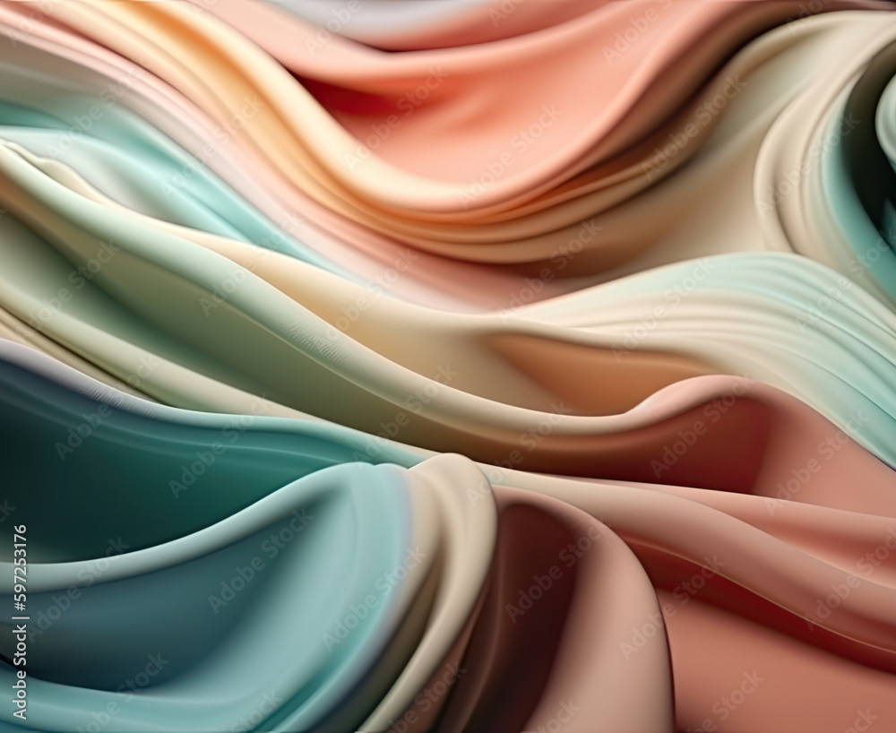 A 3D Wave of Pastel Colored Silk Fabric in an Abstract Background