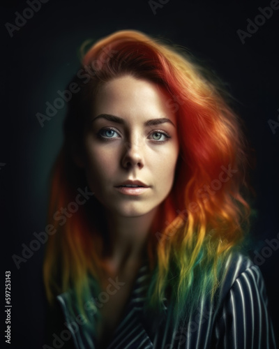 AI generated portrait of woman with colorful hair