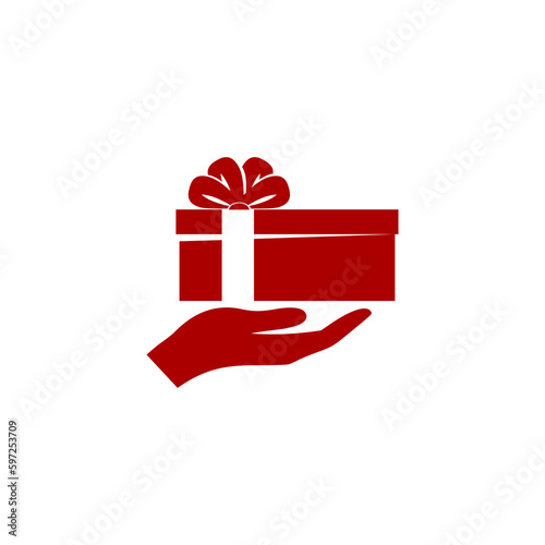 Hand hold gift box simple icon isolated on transparent background