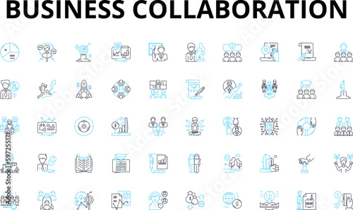 Business collaboration linear icons set. Partnership, Alliance, Nerking, Synergy, Cooperation, Mutualism, Integration vector symbols and line concept signs. Generative AI photo