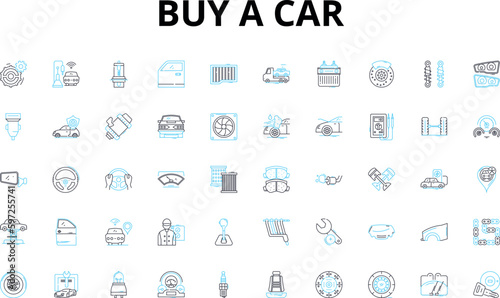 Buy a car linear icons set. Purchase, Vehicle, Auto, Automobile, Transport, Drive, Investment vector symbols and line concept signs. Status,Upgrade,Budget illustration Generative AI