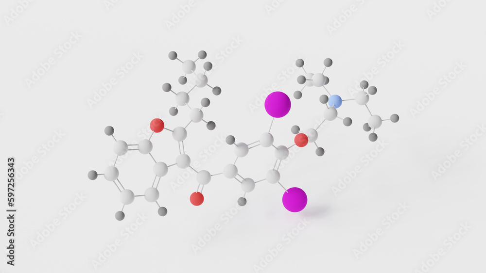 amiodarone molecule 3d, molecular structure, ball and stick model, structural chemical formula cordarone amiodarone molecule 3d, molecular structure, ball and stick model, structural chemical formula cordarone