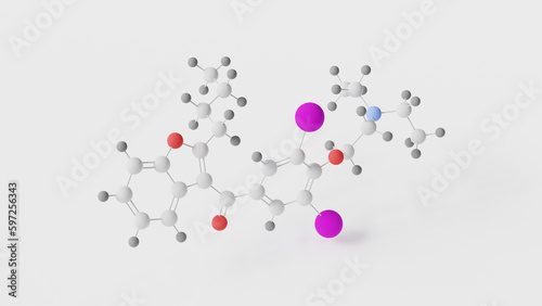 amiodarone molecule 3d, molecular structure, ball and stick model, structural chemical formula cordarone photo