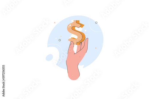 Sign hand holding dollar money. Payment flat. Dollar pay illustration. Online purchase, bribe or corruption concept. Receive, hold concept Business Vector illustration.