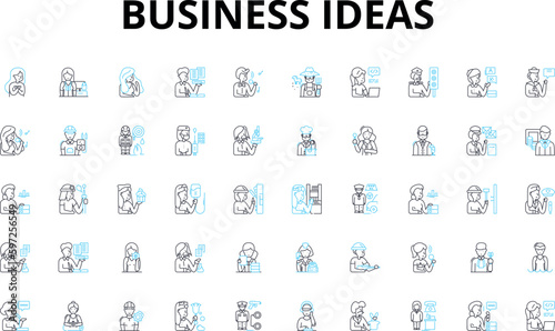 Business ideas linear icons set. Innovation, Entrepreneurship, Startups, E-commerce, Marketing, Nerking, Sales vector symbols and line concept signs. Import,Export,Franchising Generative AI