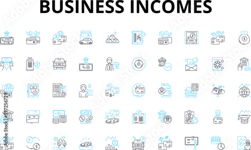 Business incomes linear icons set. Revenue, Profit, Earnings, Sales, Income, Cashflow, ROI (Return on Investment) vector symbols and line concept signs. Dividends,Interest,Bonuses Generative AI