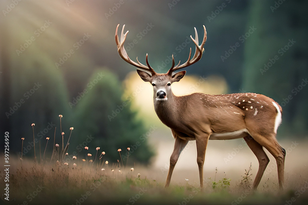 Fototapeta premium Beautiful adult Deer side view