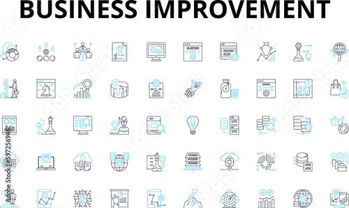 Business improvement linear icons set. Optimization, Productivity, Efficiency, Innovation, Growth, Strategy, Analysis vector symbols and line concept signs. Generative AI