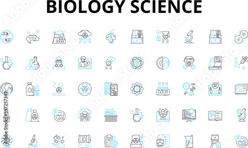Biology science linear icons set. Photosynthesis, Mitosis, DNA, Ecosystem, Mutation, Evolution, Ecology vector symbols and line concept signs. Genetics,Microbes,Nucleus illustration Generative AI