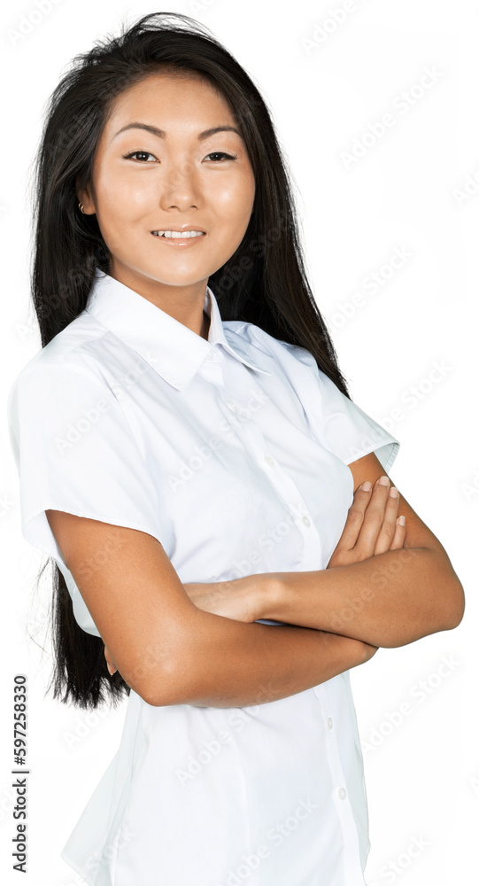 Friendly Asian Woman with Arms Folded - Isolated Friendly Asian Woman with Arms Folded - Isolated