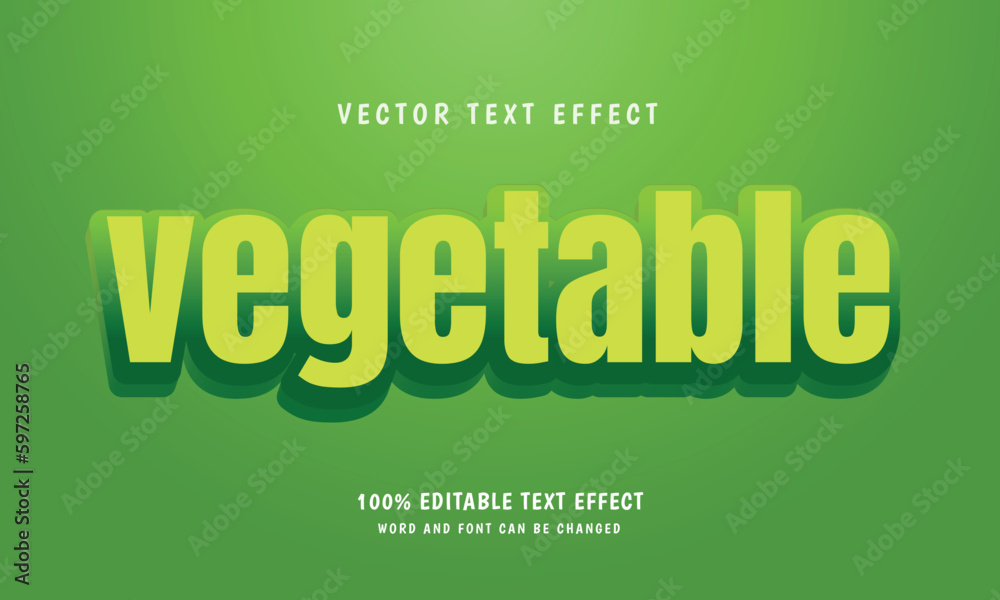 3d green color vegetable editable script font and text effect for nature, vegan