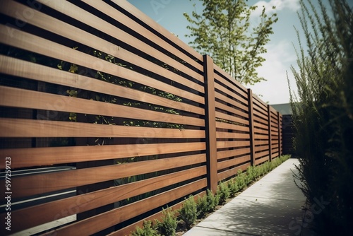 Photographie modern wooden fence - decorative yard fencing