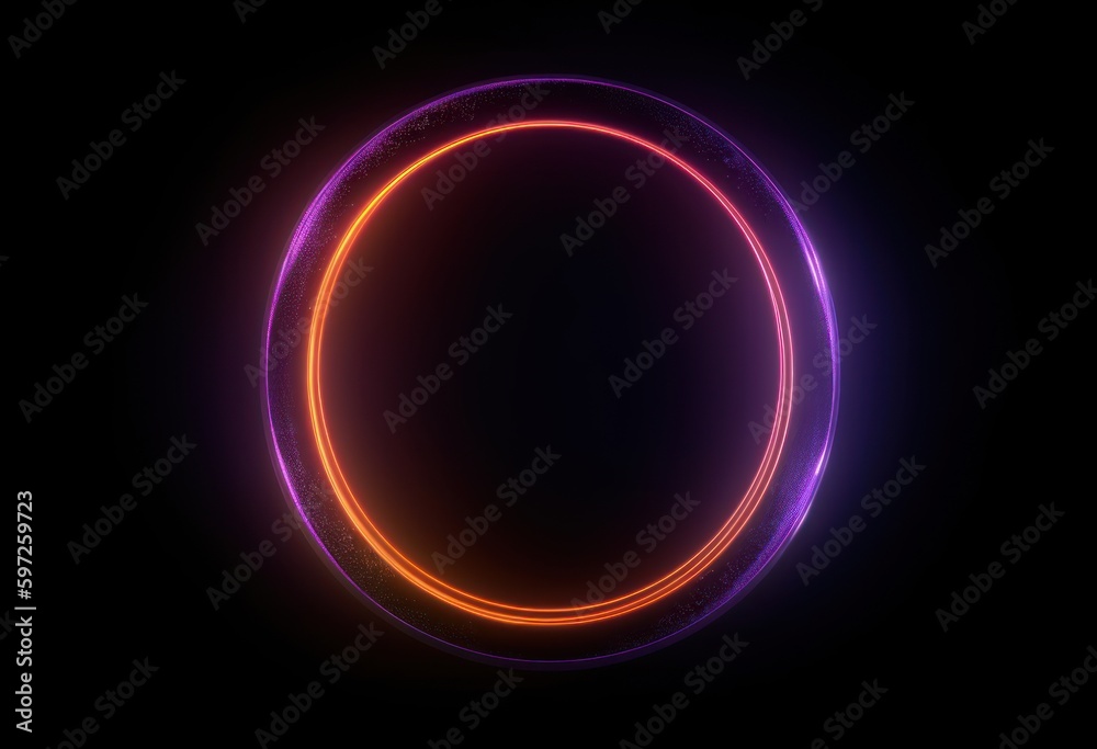 Abstract neon circle, red orange, purple glowing border isolated on a dark background. Colorful light effect. Bright illuminated circle. Abstract neon circle, red orange, purple glowing border isolated on a dark background. Colorful light effect. Bright illuminated circle.