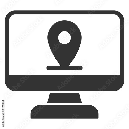 Location sign on monitor screen  - icon, illustration on white background, glyph style