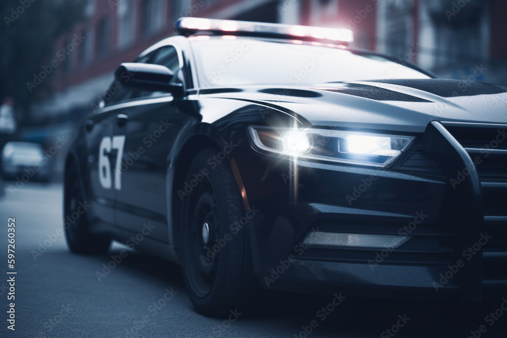 Police lights police car on the street close up ai generative 