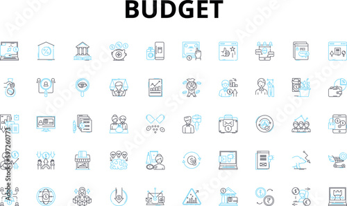 Budget linear icons set. Thrifty, Economy, Frugal, Affordable, Savings, Cost-effective, Cutbacks vector symbols and line concept signs. Practical,Tight-fisted,Cheapskate illustration Generative AI photo