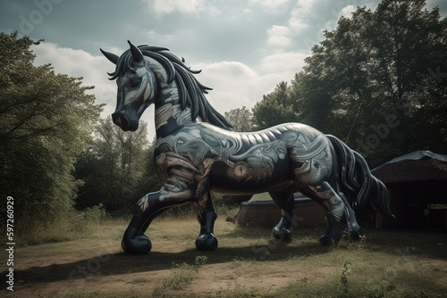 Inflatable mythical horse. Generative AI