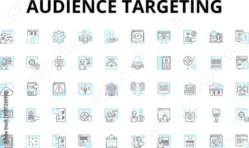 Audience targeting linear icons set. Demographics, Psychographics, Segmentation, Persona, Interests, Behavior, Affinity vector symbols and line concept signs. Generative AI