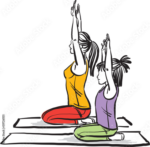 fitness mom mother with little girl daughter gym yoga workout healthy lifestyle vector illustration