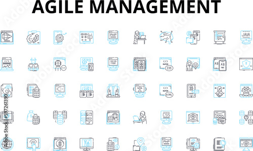Agile management linear icons set. Iterative, Collaboration, Flexibility, Scrum, Lean, Kanban, Sprint vector symbols and line concept signs. Feedback,Empowerment,Continuous illustration Generative AI