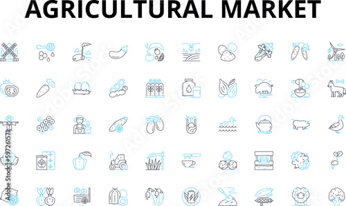 Agricultural market linear icons set. Produce, Crops, Farming, Livestock, Harvesting, Irrigation, Agribusiness vector symbols and line concept signs. Commodity,Grains,Fertilizer Generative AI