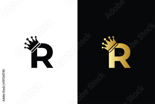 initial letter R crown logo, king royal brand company logo design vector template