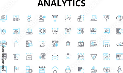 Analytics linear icons set. Data, Metrics, Insights, Analysis, Dashboard, Visualization, Trends vector symbols and line concept signs. Reports,Performance,Metrics illustration Generative AI