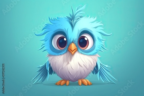 Cute cartoon bird in blue color