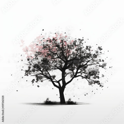 Cherry blossom tree silhouette white background © Enea