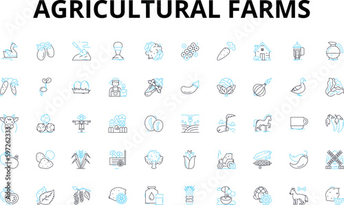 Agricultural farms linear icons set. Harvest, Livestock, Crops, Irrigation, Fertilizer, Tractor, Soil vector symbols and line concept signs. Seeds,Barn,Harvesting illustration Generative AI